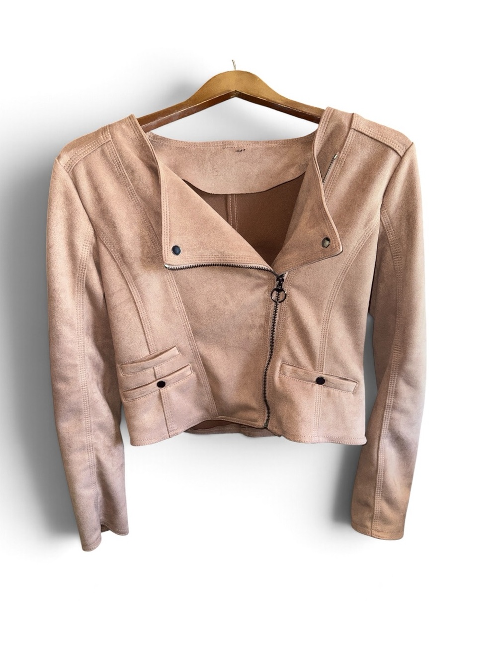 Women’s Suede Moto Jacket - Tan Blush Zipper Motorcycle Style Size Medium